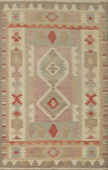 Authentic Handwoven Kilim Rug Featuring Rustic Earthy Tones 6x9
