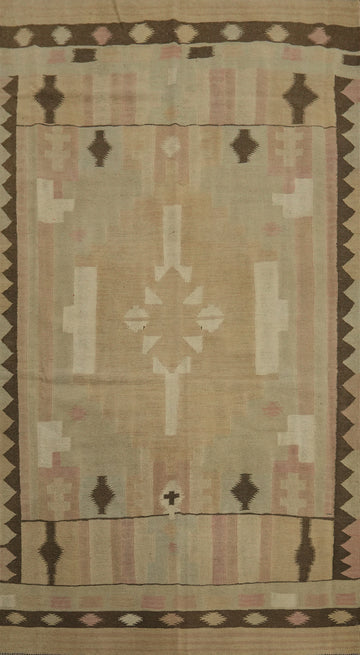 Earth Tones Wool Kilim Flat Weave Area Rug 5x8