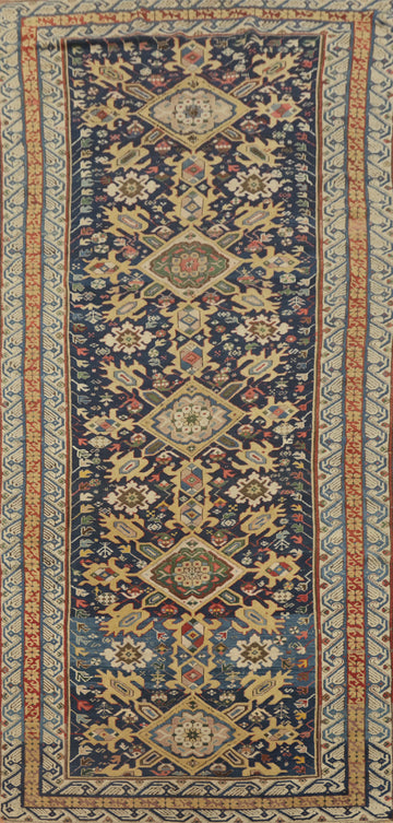 Pre-1900 Antique Kazak Vegetable Dye Area Rug 5x11