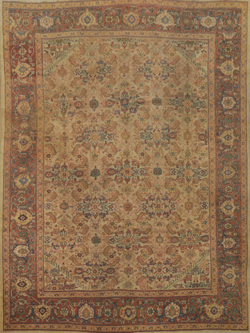 Pre-1900 Masterpiece Sultanabad Vegetable Dye Large Rug 11x12