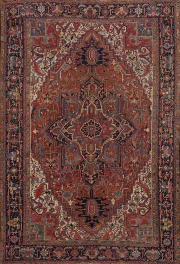 Pre-1900 Vegetable Dye Heriz Serapi Persian Large Rug 11x14