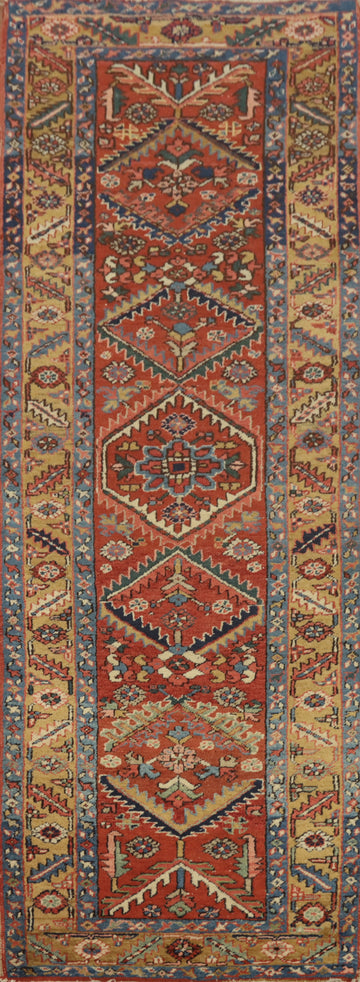 Antique Vegetable Dye Heriz Serapi Persian Runner Rug 3x10