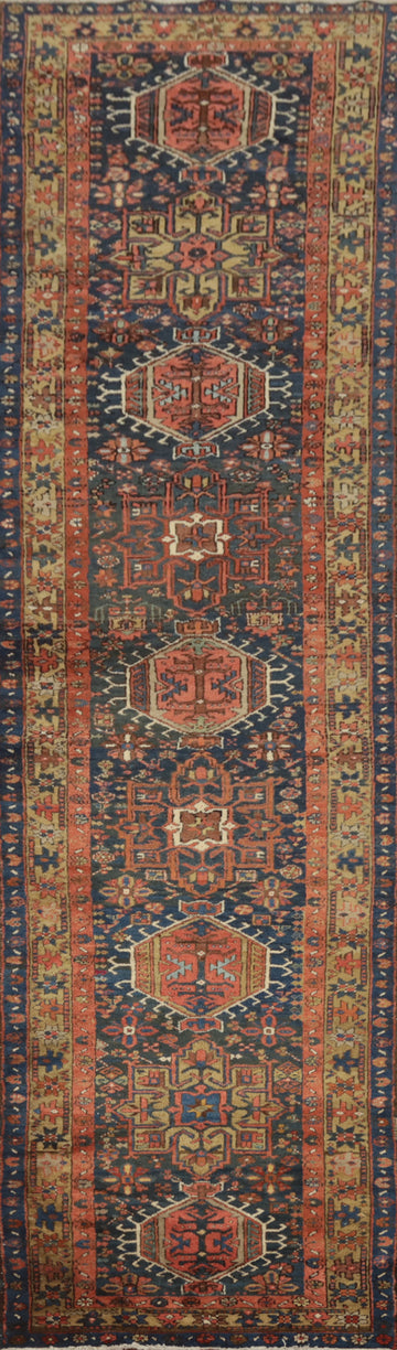 Antique Vegetable Dye Heriz Serapi Persian Runner Rug 3x14