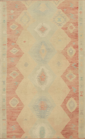 Elegant Soft Toned Geometric Patterned Kilim Area Rug 6x9