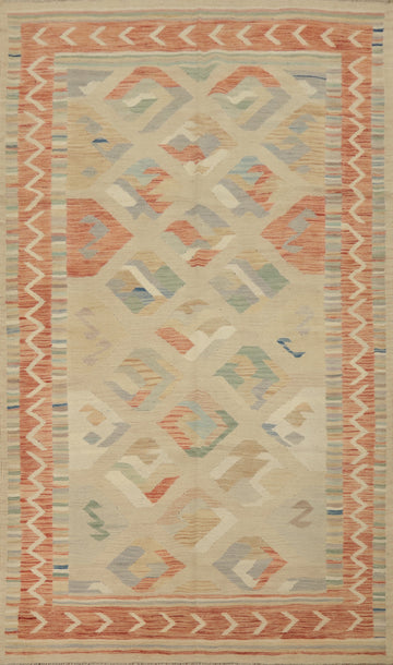 Geometric Wool Kilim Flat Weave Area Rug 5x8
