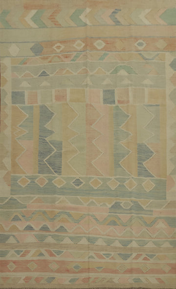 Soft Pastel Patterned Kilim Rug 6x9 Ideal for Tranquil Home Decor