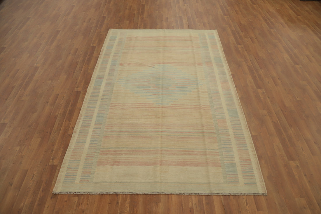 Elegant Pastel Striped Kilim Area Rug 6x9 for a Serene Living Space Ambiance
