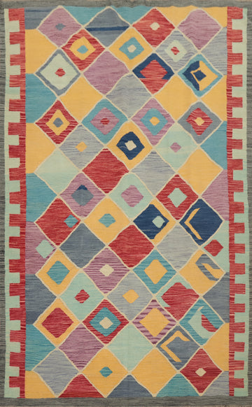 Vibrant Multicolored Kilim Area Rug 6x8 Featuring Bold Geometric Design