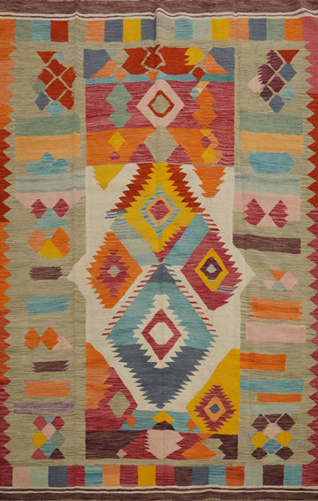Vibrant Tribal Kilim Area Rug 7x10 for Dynamic Living Spaces
