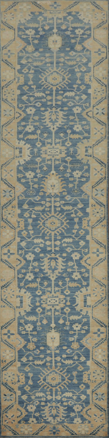 Blue Handmade Ziegler Vegetable Dye Runner Rug 3x16