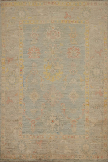 Muted Colors Handcrafted Oushak Vegetable Dye Rug 4x5