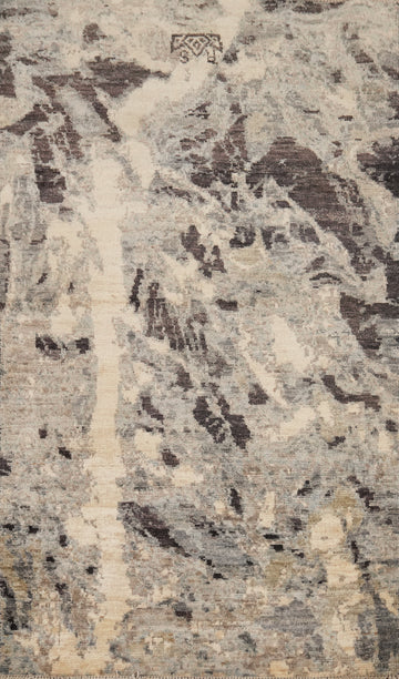Luxury Gray and Beige Rug 3x5 Artistic Abstract Motifs
