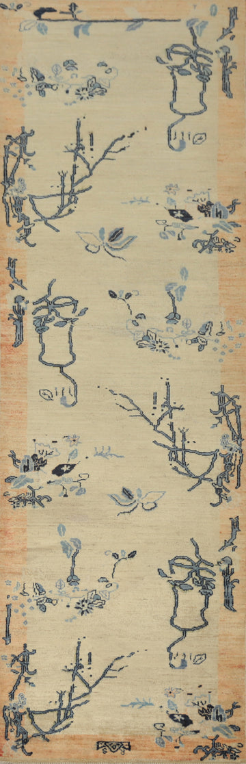 Vegetable Dye Floral Ziegler Wool Runner Rug 3x12