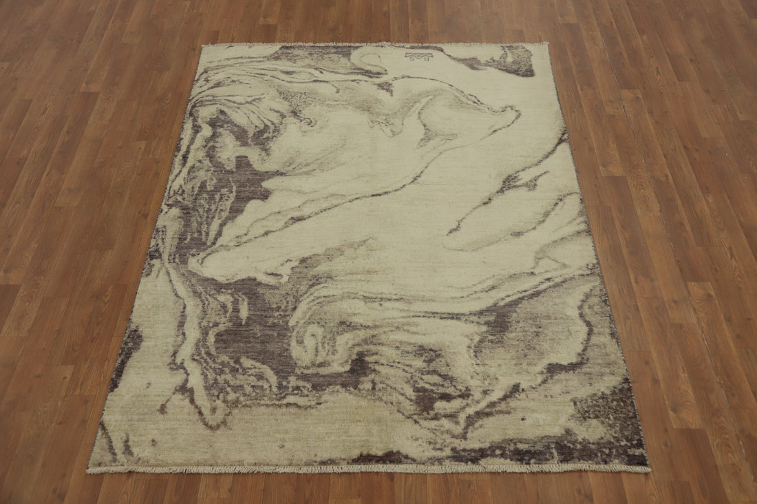 Earth Tone Wool Modern Vegetable Dye Rug 5x6