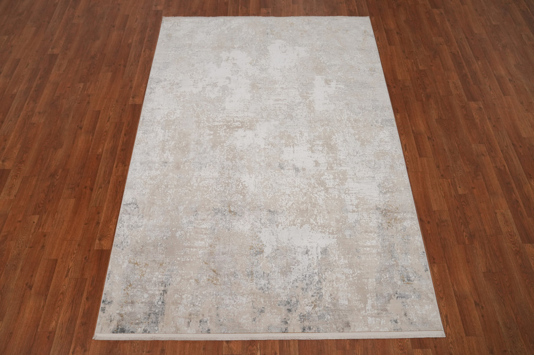 Contemporary Neutral Tones Distressed Look Rug 5x7