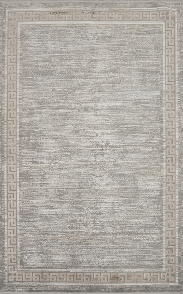 Light Geometric Border Flair Contemporary Gray Rug 5x7