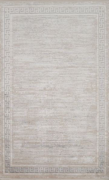 Subtle Neutral Tones Elegant Greek Key Border Rug 5x7