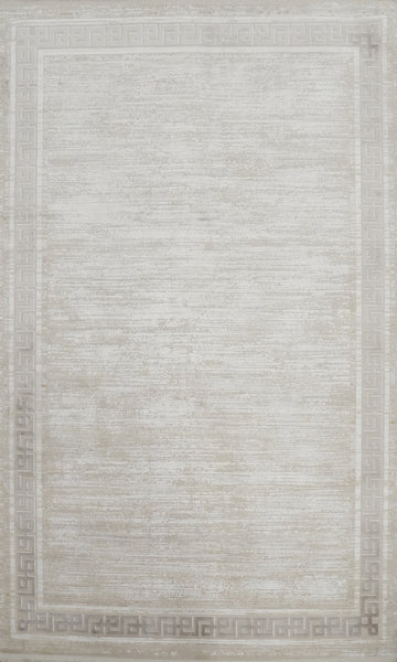 Minimalist Beige Area Rug 5x7 Featuring Greek Key Pattern