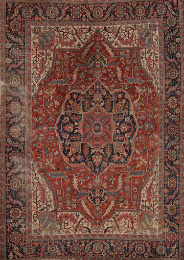 Pre-1900 Vegetable Dye Heriz Serapi Persian Area Rug 10x12