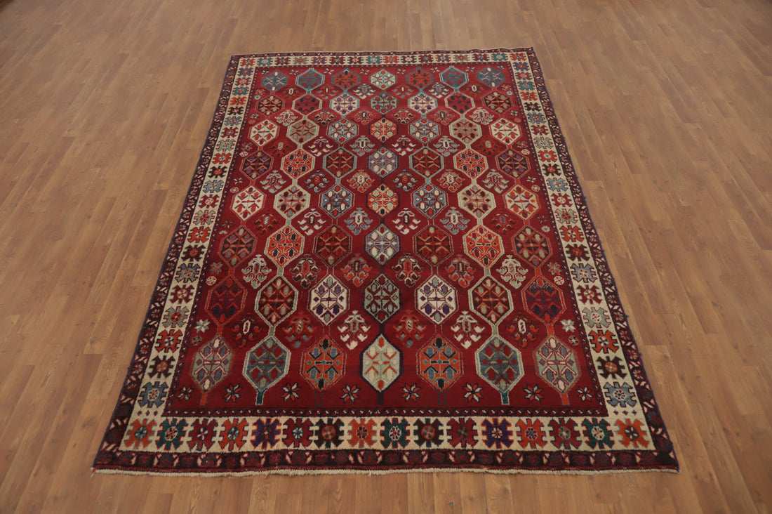 Vintage Geometric Shiraz Persian Area Rug 6x9