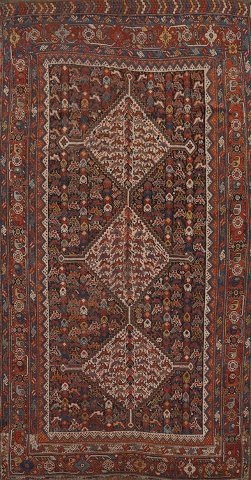 Pre-1900 Vegetable Dye Qashqai Persian Area Rug 5x9