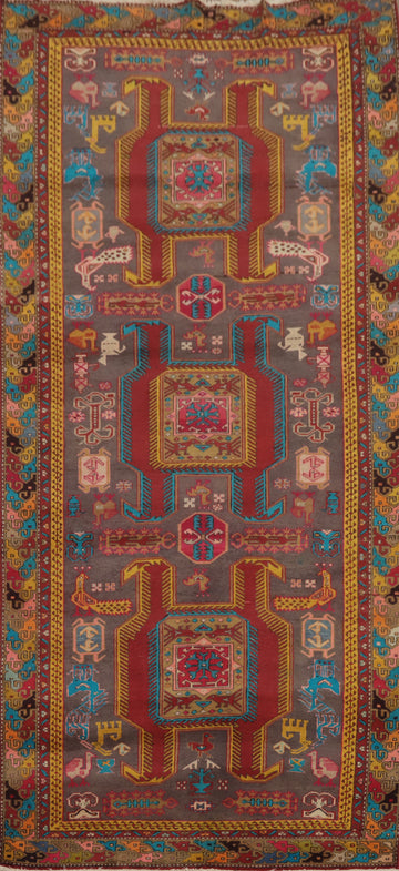 Animals Tribal Wool Meshkin Persian Runner Rug 4x10