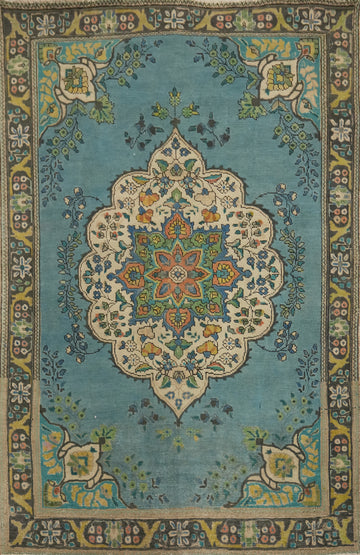 Light Blue Handmade Wool Tabriz Persian Rug 5x6