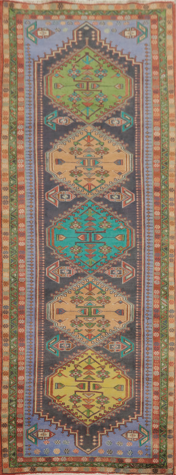Vintage Geometric Meshkin Persian Runner Rug 3x10