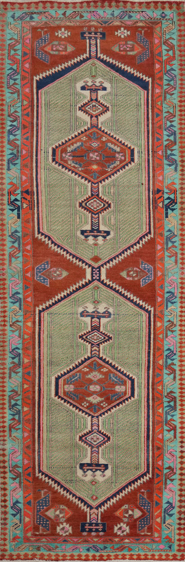 Handmade Geometric Ardebil Persian Runner Rug 3x10
