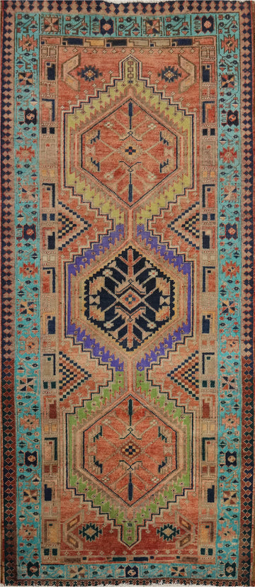 Orange Wool Geometric Ardebil Persian Runner Rug 3x7
