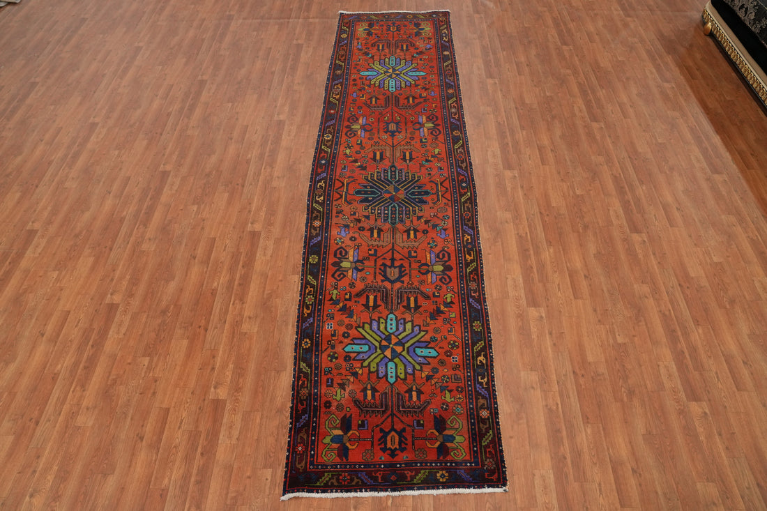 Tribal Orange Wool Heriz Persian Runner Rug 3x13