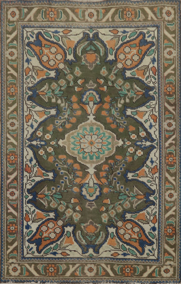Floral Green Wool Tabriz Persian Rug 3x5