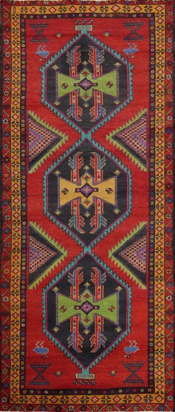 Tribal Geometric Ardebil Persian Runner Rug 4x10
