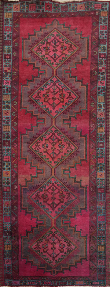 Fuchsia Pink Geometric Ardebil Persian Runner Rug 4x10