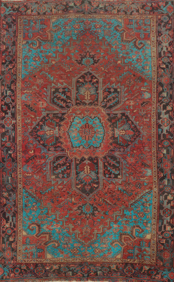 Vintage Geometric Heriz Persian Area Rug 7x11