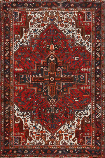 Vintage Red Wool Heriz Persian Area Rug 6x9