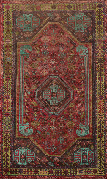 Antique Wool Qashqai Persian Area Rug 5x8