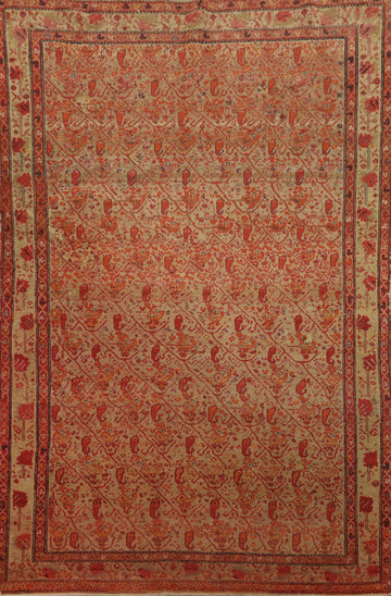 Pre-1900 Antique Sarouk Farahan Vegetable Dye Persian Rug 4x6