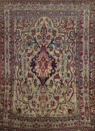 Pre-1900 Vegetable Dye Kerman Ravar Persian Area Rug 7x9
