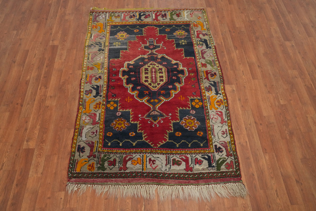 Red Geometric Anatolian Turkish Rug 4x6