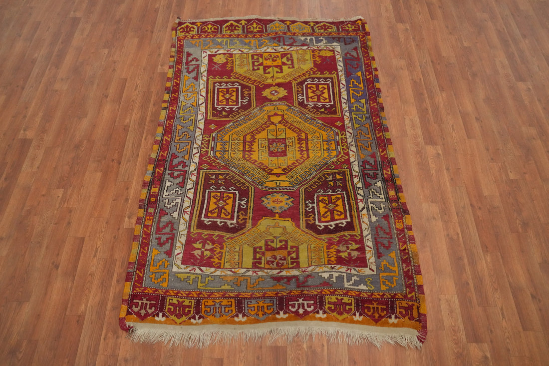 Antique Geometric Anatolian Turkish Rug 4x6
