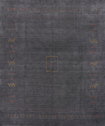Serene Dark Wool Gabbeh Area Rug 10x10 with Delicate Tribal Patterns