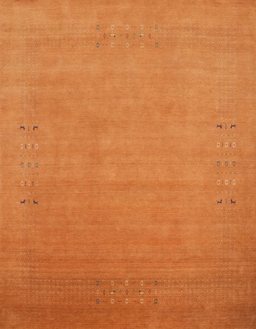 Elegant Terracotta Gabbeh Area Rug 9x9 with Subtle Tribal Accents