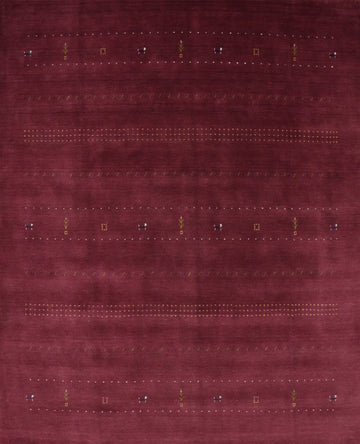 Rich Burgundy Gabbeh Area Rug 8x8 with Subtle Tribal Patterns