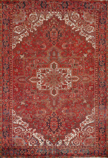 Red Geometric Heriz Vegetable Dye Persian Area Rug 8x11