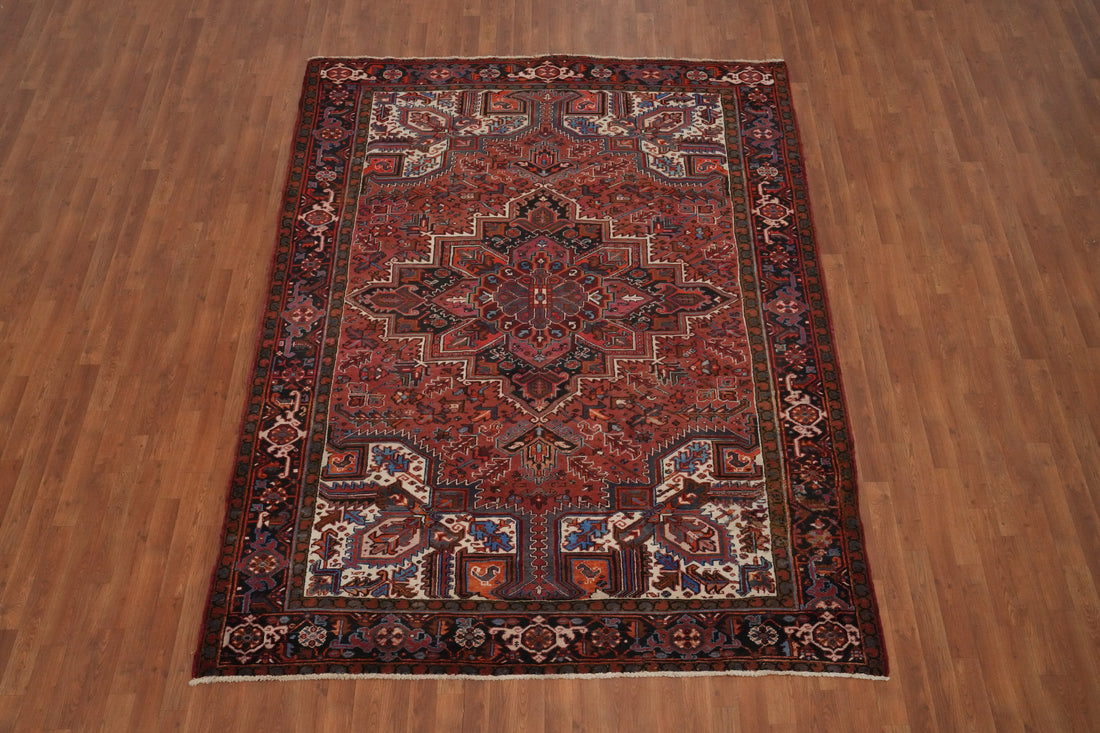 Vegetable Dye Geometric Heriz Persian Area Rug 7x9