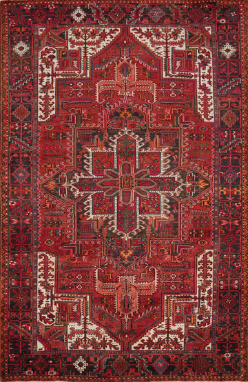 Vegetable Dye Red Geometric Heriz Persian Area Rug 8x11