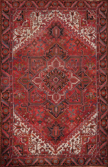 Large Red Wool Vintage Heriz Persian Vegetable Dye Rug 10x13