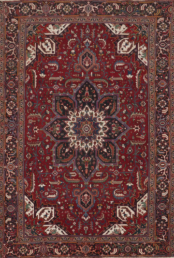 Red Vintage Heriz Persian Vegetable Dye Area Rug 7x11