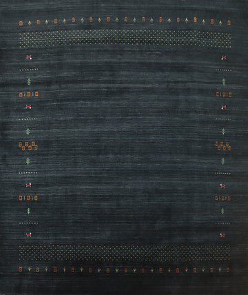 Minimalist Dark Gabbeh Area Rug 9x9 with Detailed Embroidery